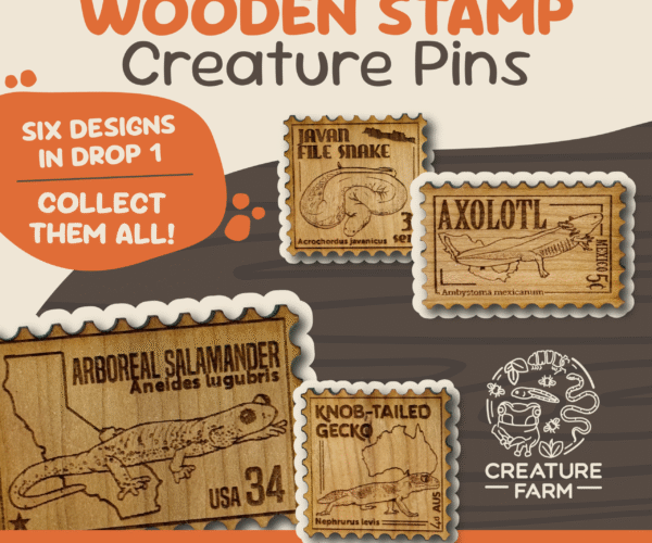 Wooden Animal Stamp Pin – Laser Engraved Cherry Hardwood | Creature-Inspired Postage Design
